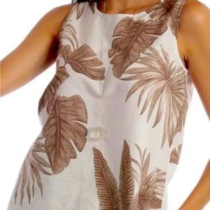 Andrea Jovine Linen/Cotton Blend Palm Leaves Print Sleeveless‎ Top Beachy Sz M